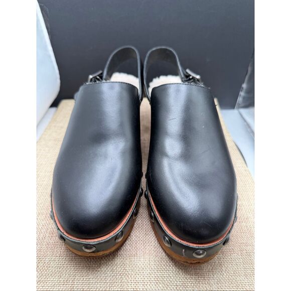 Kelsi Dagger Black Leather Clogs with Brown Sole - Picture 2 of 11